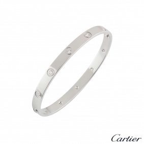 Cartier White Gold Full Diamond Love Bracelet Size 18 B6040718